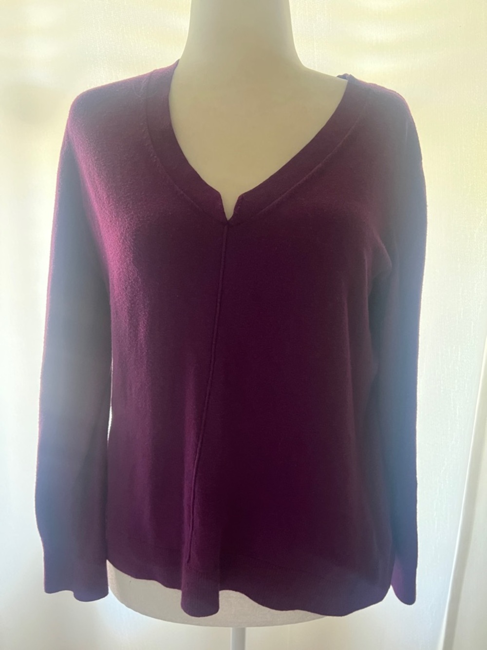 Talbots Plum Purple V Neck Sweater Women Petite Large Knit Pullover